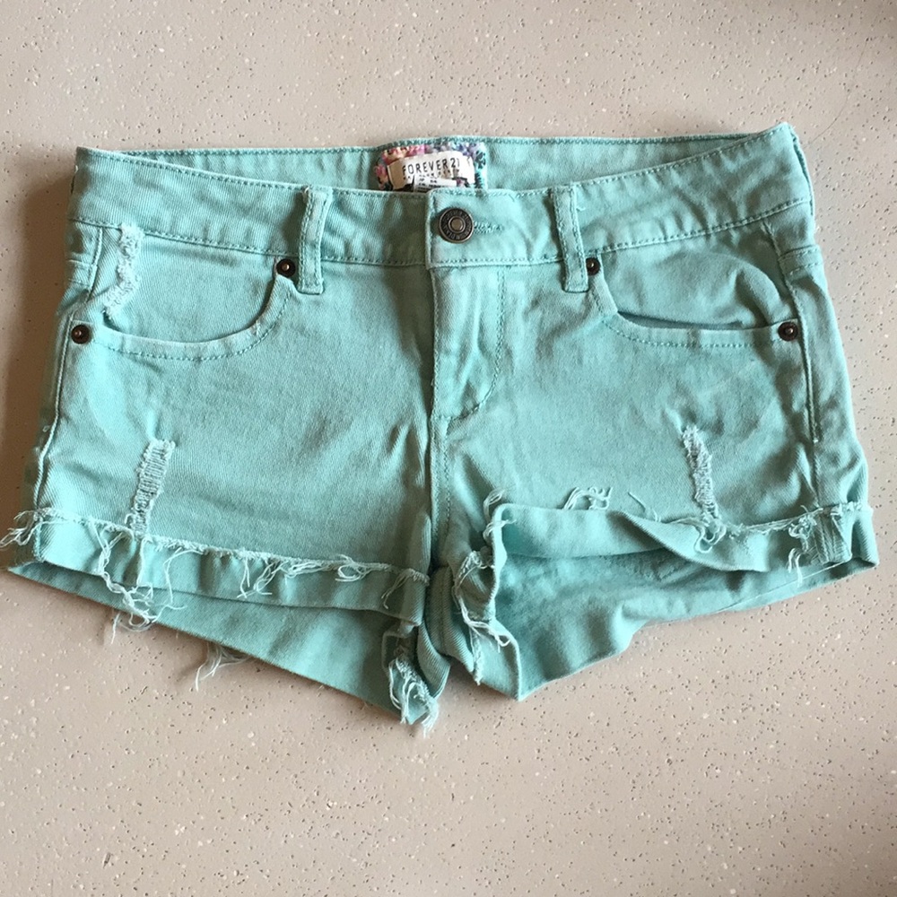 Forever 21 light green denim shorts